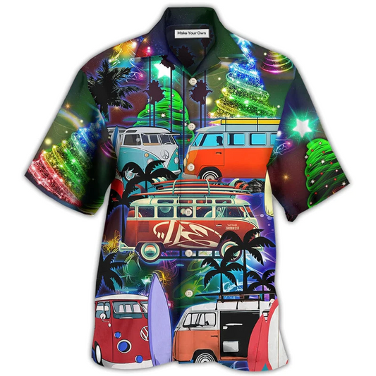 Happy Camping Van Christmas Night Hawaiian Shirt Artwork View For Weekend Travel And Beach Style