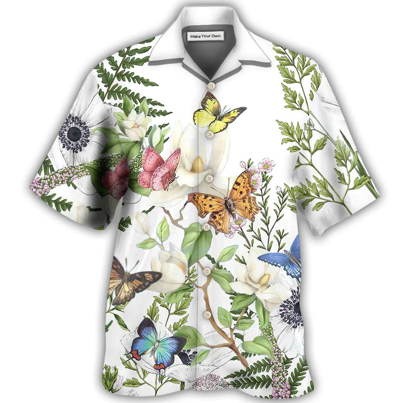Floral Butterfly Beautiful Hawaiian Shirt For Summer Vacation And Beach Travel