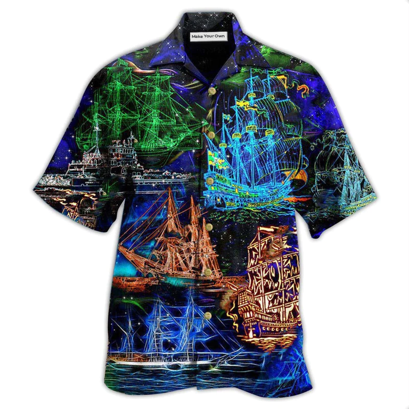 Ship Ocean Hawaiian Shirt Pattern Detail For Summer Holidays And Outdoor Fun