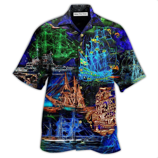 Ship Ocean Hawaiian Shirt Pattern Detail For Summer Holidays And Outdoor Fun