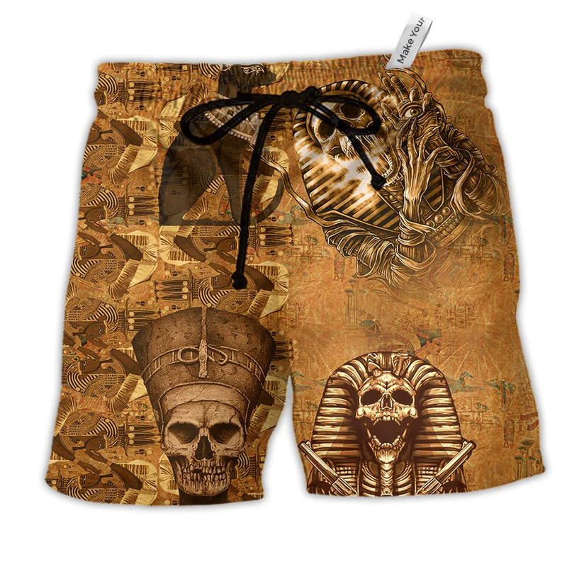 Egypt Skull Lover Style Hawaiian Print Beach Shorts For Striking Resort Looks