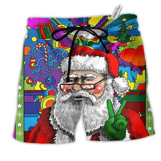 Hippie Santa Claus Christmas Santa Wear Glasses Beach Shorts For Holiday Beach Days
