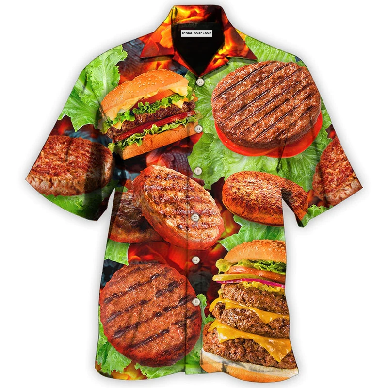 Barbecue And Hamburger Hawaiian Shirt For Tropical Holiday Resort Parties And Everyday Style