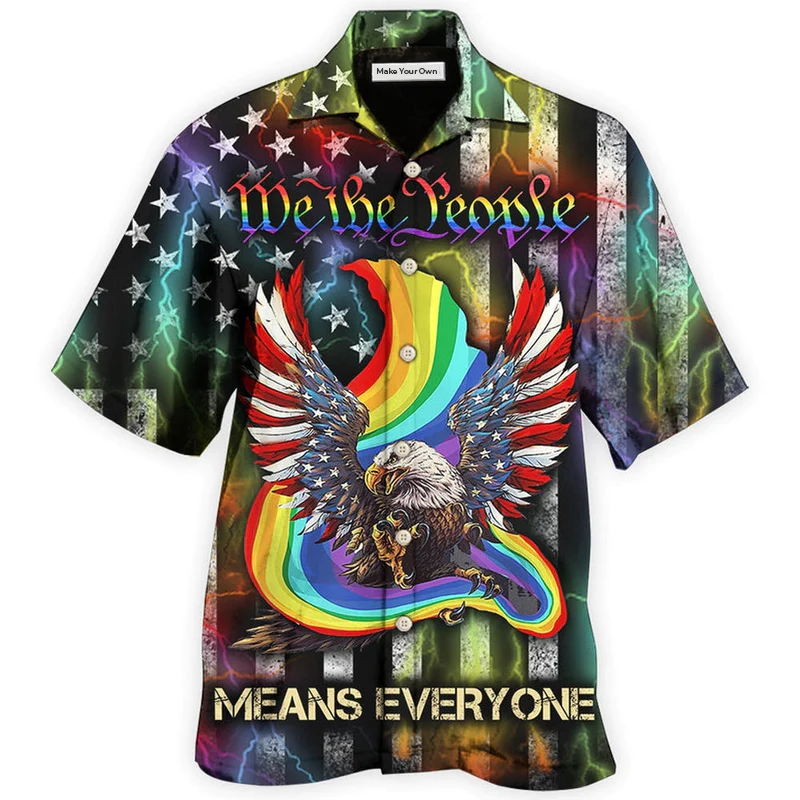 Rainbow Eagle Pride People Hawaiian Shirt Artwork Detail For Resort Trips And Outdoor Activities