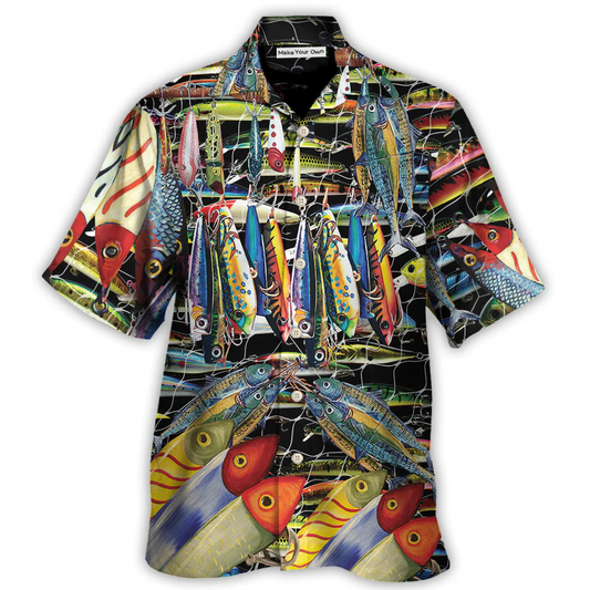 Fish Fishing Little Bait Catches Big Hawaiian Shirt Pattern Detail For Vacation Travel And Daily Wear