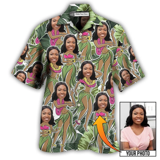Black Tropical Woman Face Amazing Leaf Custom Hawaiian Shirt Pattern View For Relaxed Warm Weather Outfits