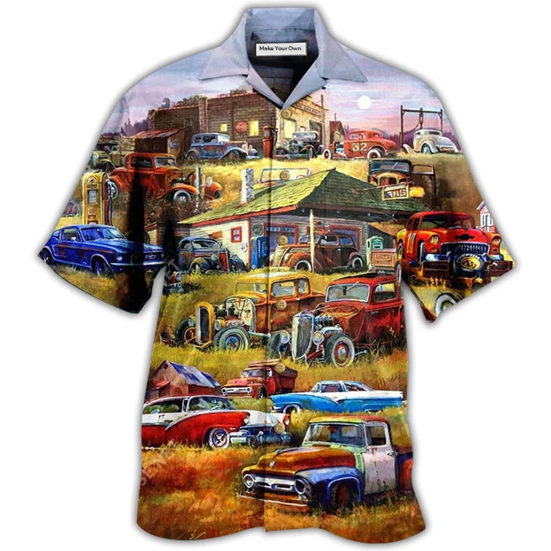 Classic Car Bless Hawaiian Shirt Design Detail For Beach Days And Holiday Travel