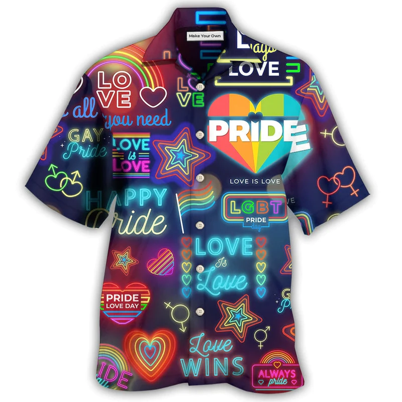 Rainbow Equality Heart Hawaiian Shirt For Tropical Travel Beach Gatherings And Comfortable Wear