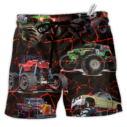 Lava Monster Truck Beach Shorts For Warm Weather Outings And Bright Seasonal Outfits