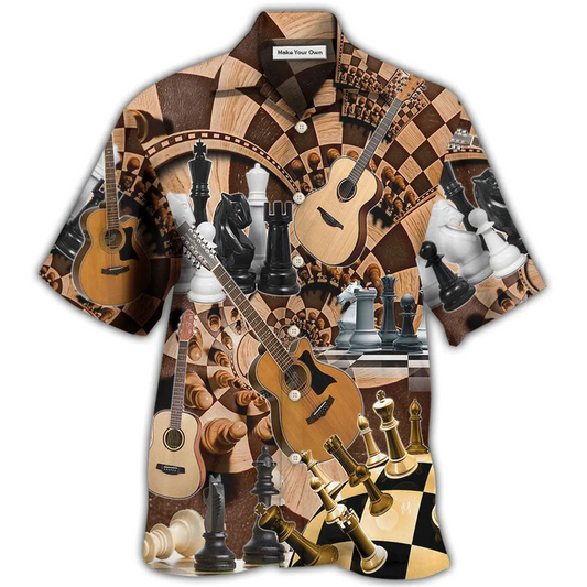 Guitar Chess Hawaiian Shirt For Summer Vacation And Beach Travel