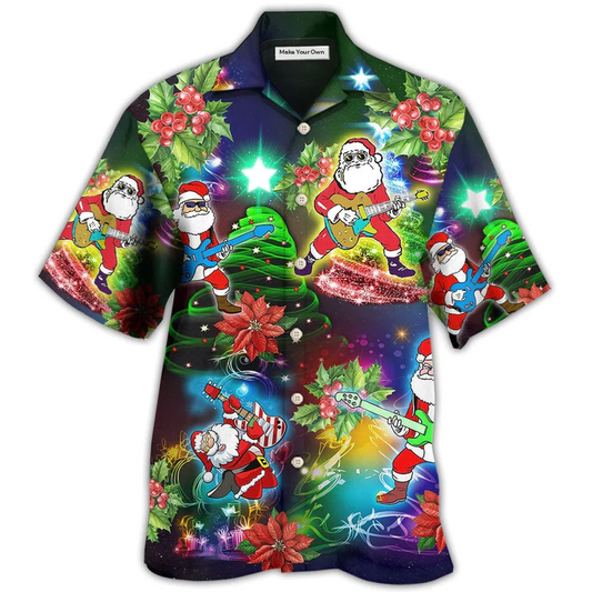 Christmas Guitar Hawaiian Shirt For Summer Events Coastal Travel And Comfortable Styling