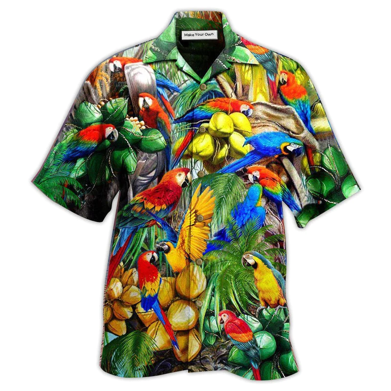 Parrot Call Coconut Holic Hawaiian Shirt Design Detail For Sunny Adventures And Casual Wear