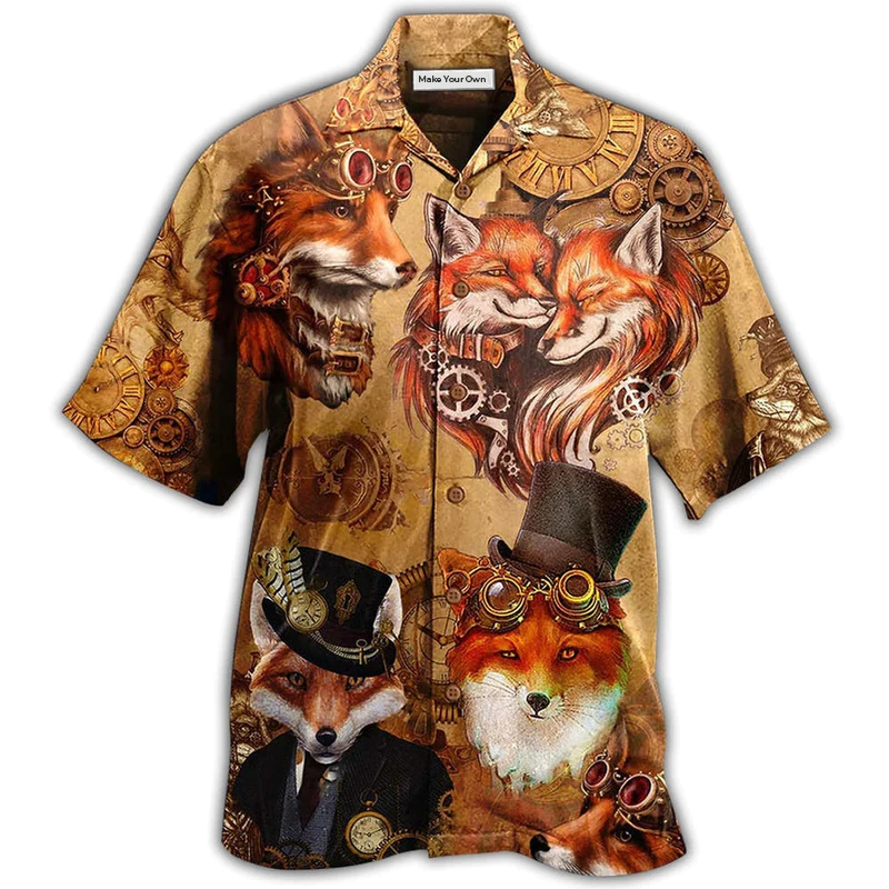 Magical Fox Old Hawaiian Shirt Artwork Detail For Tropical Trips And Casual Outings