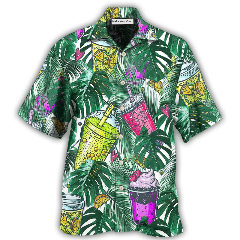 Tropical Boba Milk Tea Hawaiian Shirt For Vacation Parties Beach Outings And Relaxed Daily Wear