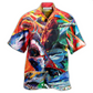 Colorful Shark Wanna Fun Hawaiian Shirt Design Detail For Beach Days And Holiday Travel