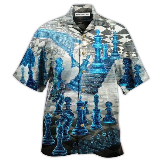 Blue Game Chess Hawaiian Shirt Artwork View For Weekend Travel And Beach Style