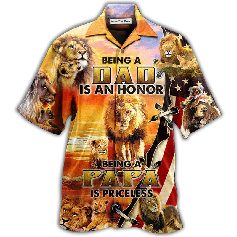 Lion Family Dad Honor Papa Priceless Hawaiian Shirt Design Detail For Beach Days And Holiday Travel