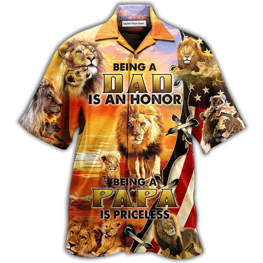 Lion Family Dad Honor Papa Priceless Hawaiian Shirt Design Detail For Beach Days And Holiday Travel
