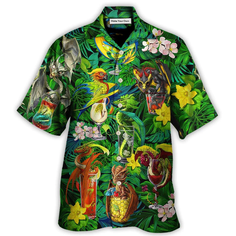 Tropical Dragon Cocktail Summer Hawaiian Shirt Pattern Detail For Summer Holidays And Outdoor Fun