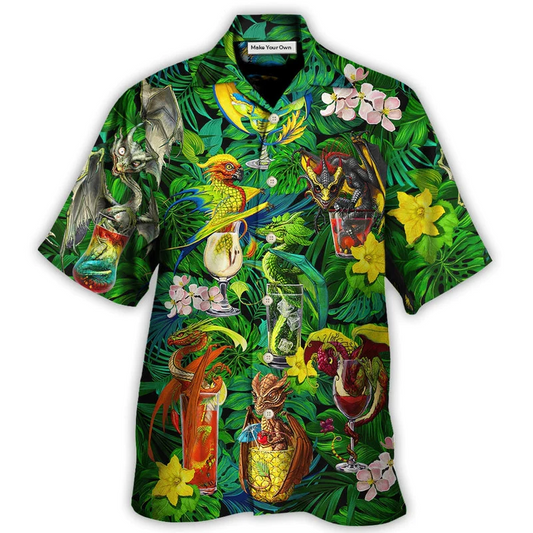 Tropical Dragon Cocktail Summer Hawaiian Shirt Pattern Detail For Summer Holidays And Outdoor Fun