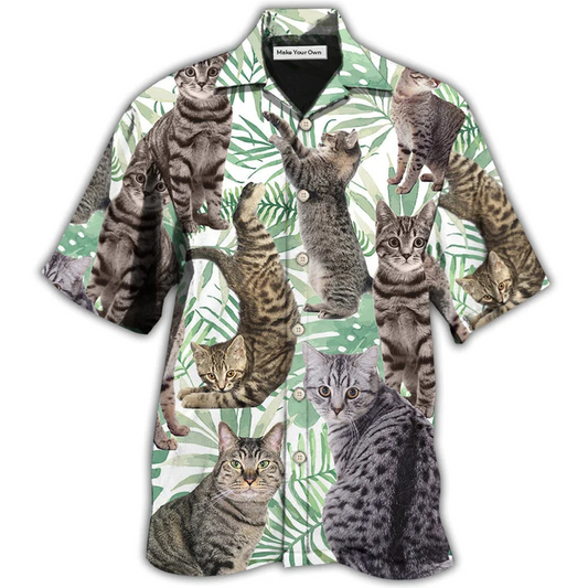 Tropical Cat Leaf Tabby Hawaiian Shirt Design View For Resort Travel And Thoughtful Gifting