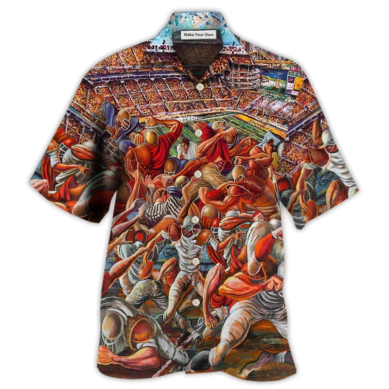 Football American Strong Power Hawaiian Shirt Artwork Detail For Tropical Trips And Casual Outings