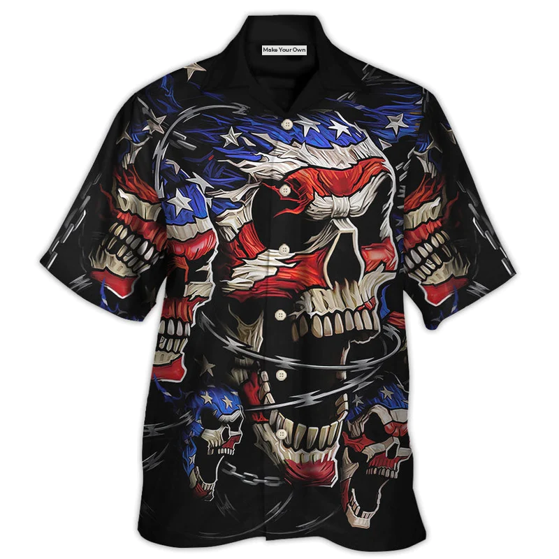 Patriotic Skull Hawaiian Shirt For Coastal Vacations Warm Weather Events And Daily Style