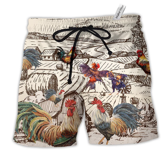 Chicken Awesome Farmer Roosters Hawaiian Print Beach Shorts For Pet Lover Outdoor Comfort