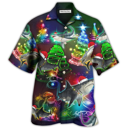 Shark Christmas Tree Hawaiian Shirt For Coastal Adventures And Warm Weather Wear