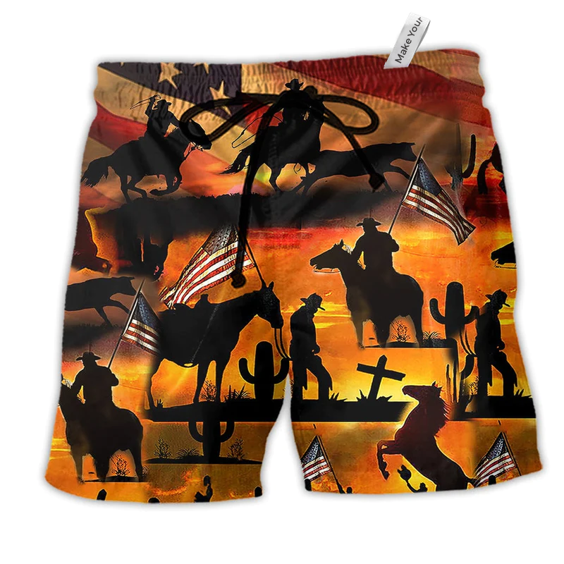 Cowboy American Love Life Sunset Background Beach Shorts For Coastal Travel And Celebrations