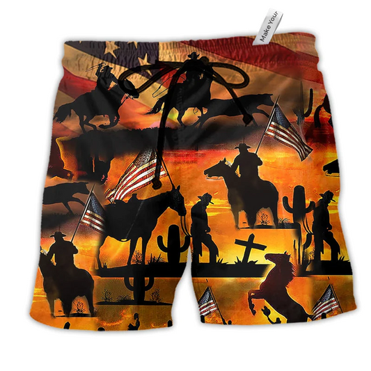 Cowboy American Love Life Sunset Background Beach Shorts For Coastal Travel And Celebrations