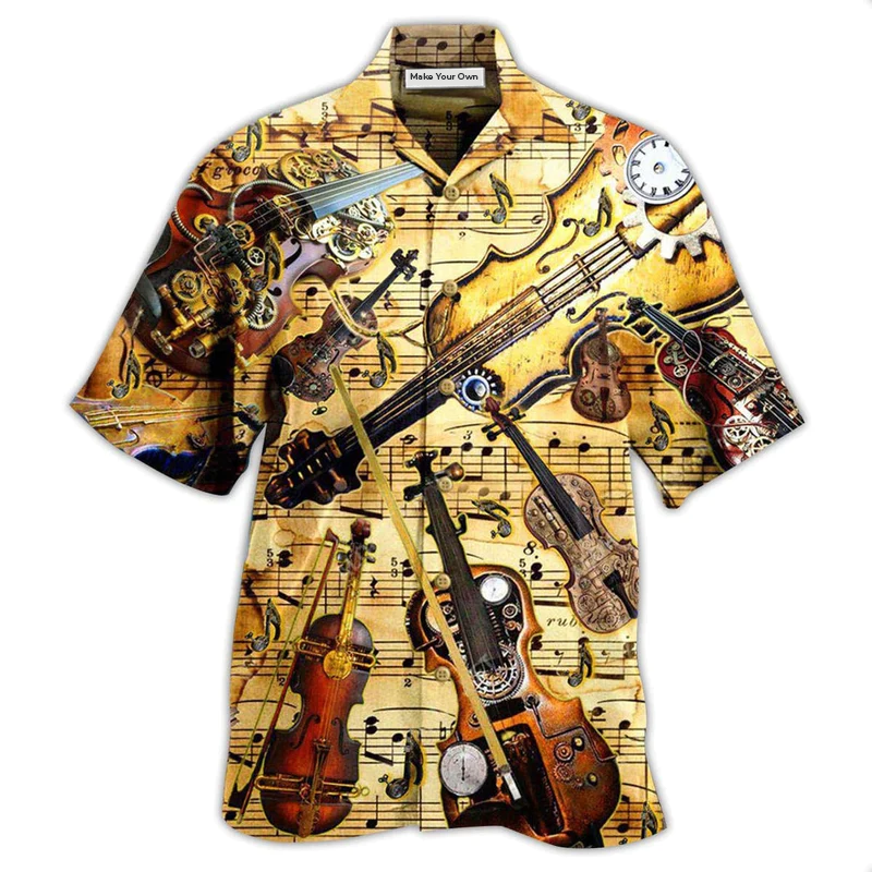 Violin Music Hawaiian Shirt Design Detail For Sunny Adventures And Casual Wear