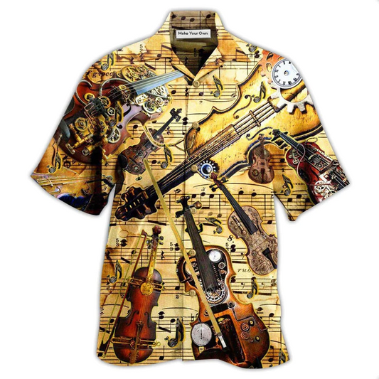 Violin Music Hawaiian Shirt Design Detail For Sunny Adventures And Casual Wear