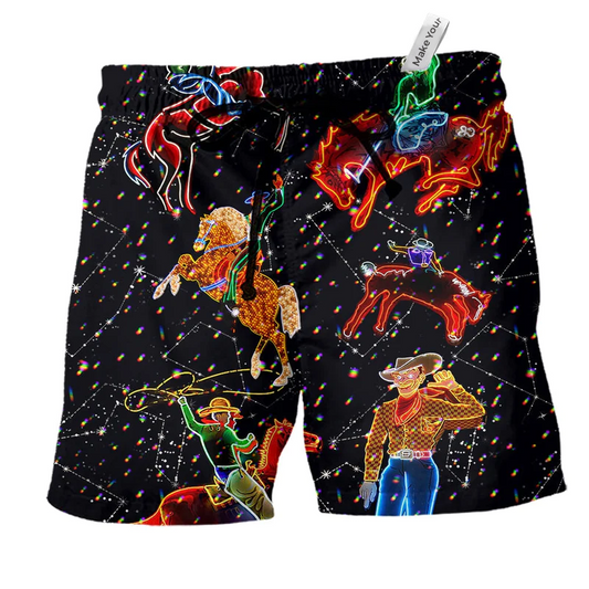 Neon Cowboy Beach Shorts For Oceanfront Escapes And Thoughtful Gift Giving