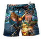 Dragon Love Life Blue Style Hawaiian Print Beach Shorts For Bold Summer Vacation Style