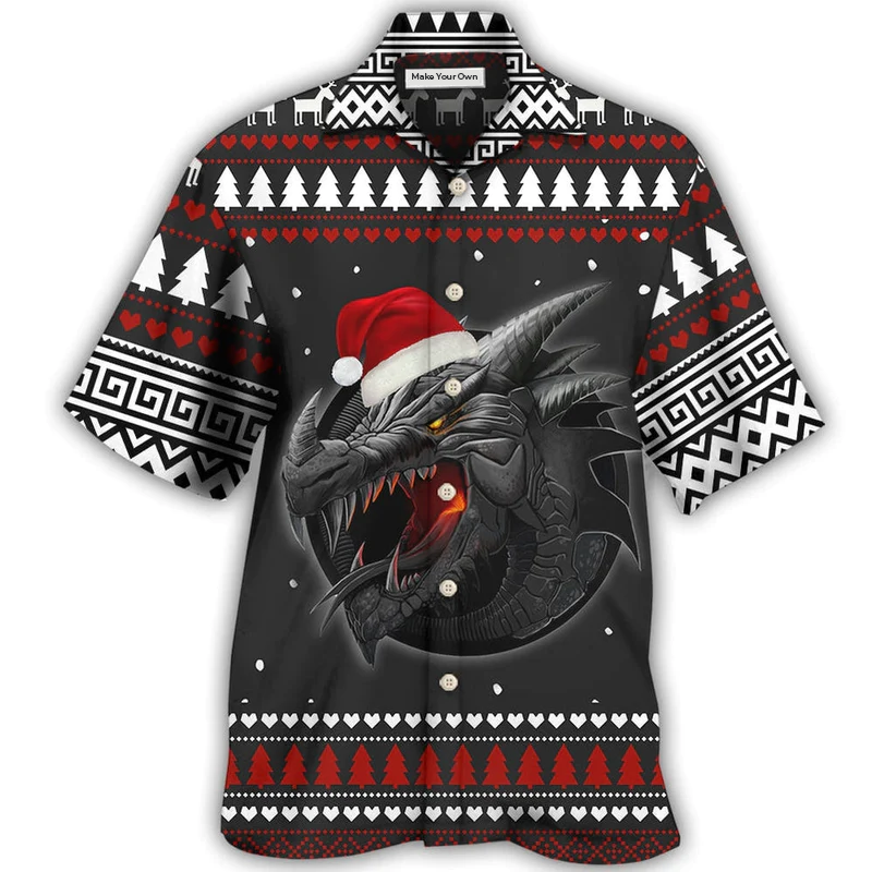 Black Red Dragon Christmas Hawaiian Shirt Pattern View For Relaxed Warm Weather Outfits