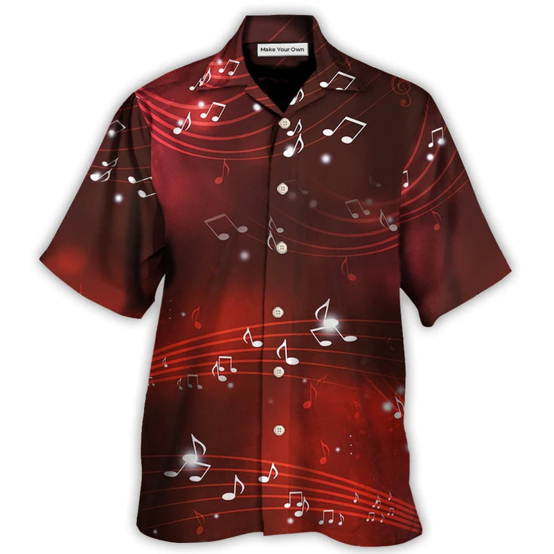 Dark Red Music Musical Notes Blurry Lights Hawaiian Shirt Design View For Casual Summer Styling