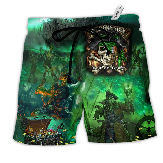 Irish Pirate Booze And Booty Hawaiian Print Beach Shorts For Tropical Coastal Getaways