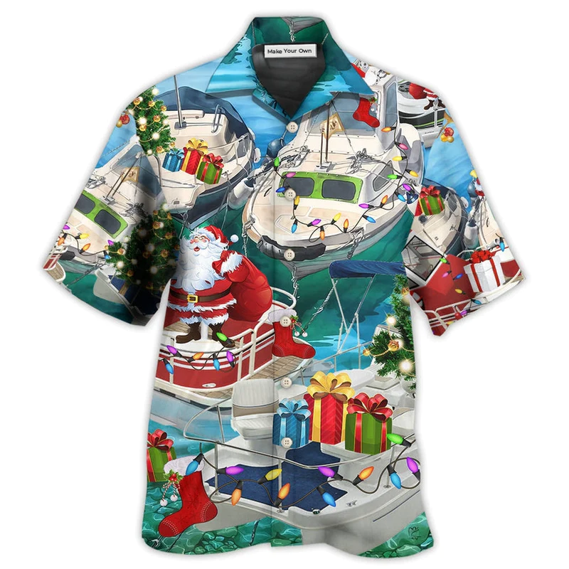Christmas Pontoon Boat Hawaiian Shirt For Tropical Travel Beach Gatherings And Comfortable Wear