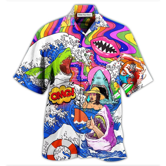 Bohemian Shark Girl Hawaiian Shirt For Vacation Days And Relaxed Coastal Outings