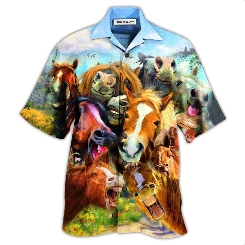 Horse Laughing Beautiful Hawaiian Shirt Design View For Casual Summer Styling