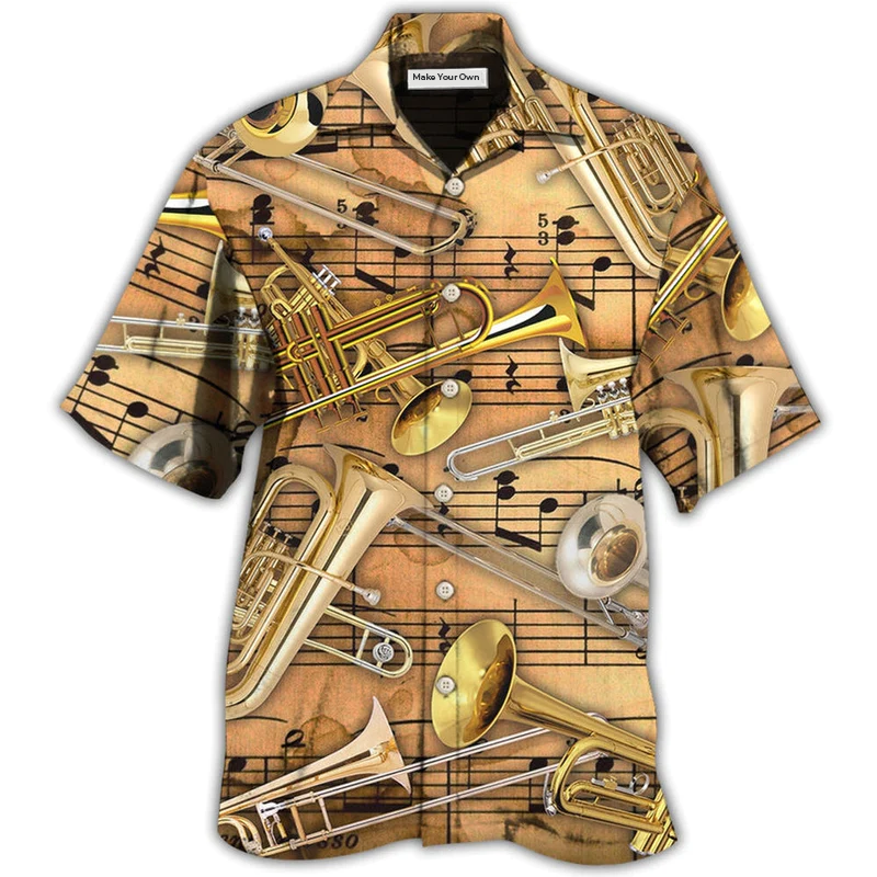 Music Trombone Notes Hawaiian Shirt Artwork Detail For Tropical Trips And Casual Outings