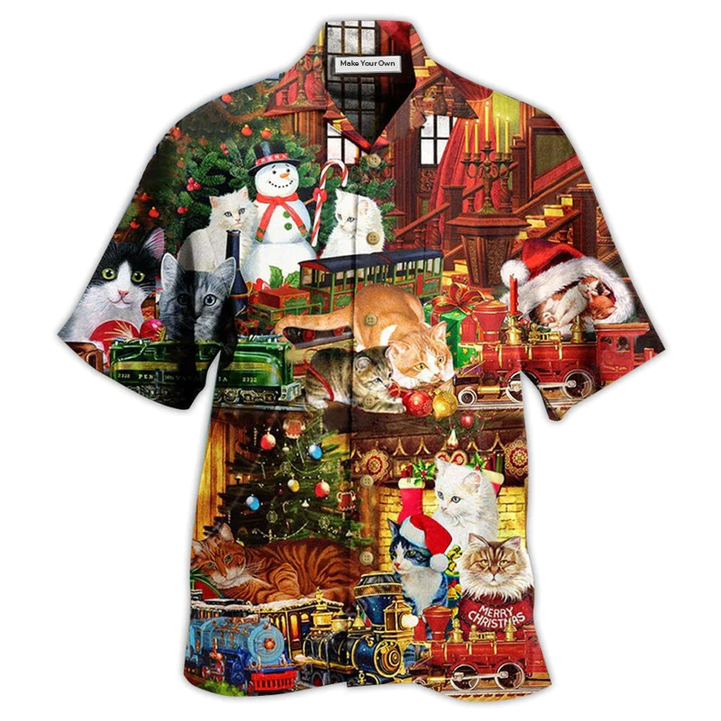 Cat Toys Train Hawaiian Shirt For Summer Vacation And Beach Travel