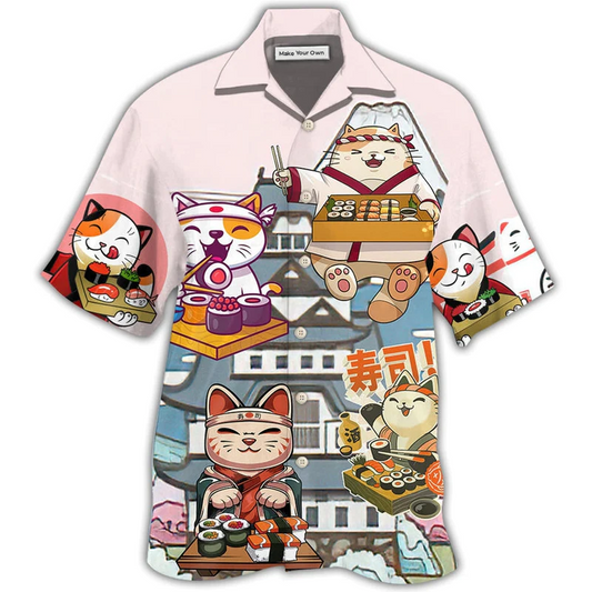 Cat Sushi Hawaiian Shirt Design Detail For Sunny Adventures And Casual Wear
