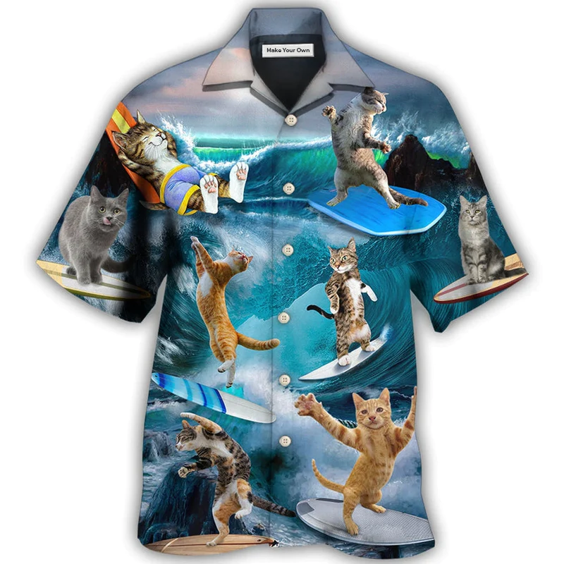 Cute Surfing Cats Hawaiian Shirt For Warm Weather Adventures And Everyday Comfort