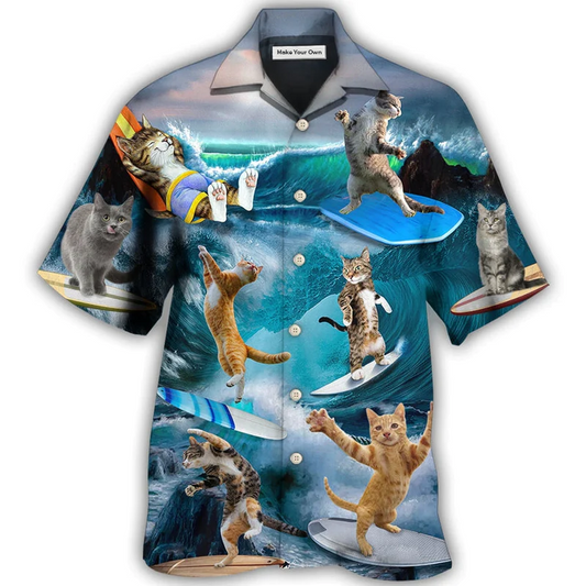 Cute Surfing Cats Hawaiian Shirt For Warm Weather Adventures And Everyday Comfort
