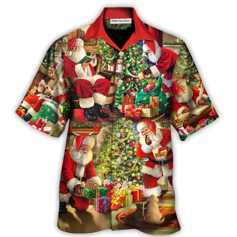Christmas Santa Hawaiian Shirt Button Front Artwork For Weekend Trips