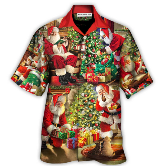 Christmas Santa Hawaiian Shirt Button Front Artwork For Weekend Trips
