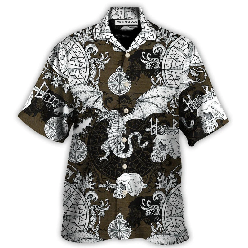 Dragon Flying Skull Gothic Hawaiian Shirt Pattern Detail For Summer Holidays And Outdoor Fun