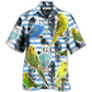 Blue White Parrot Parakeet Stripe Hawaiian Shirt For Summer Events And Casual Outdoor Wear